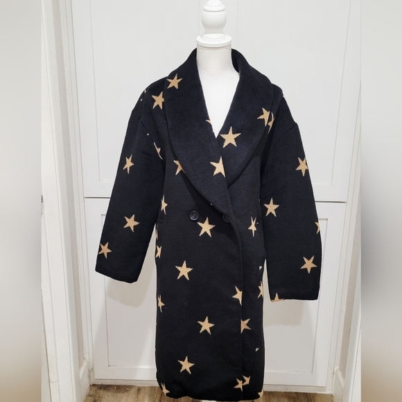 Avec Les Filles Jackets & Blazers - Anthropologie Avec Les Filles Black & Gold Star Pea Coat | Size Large